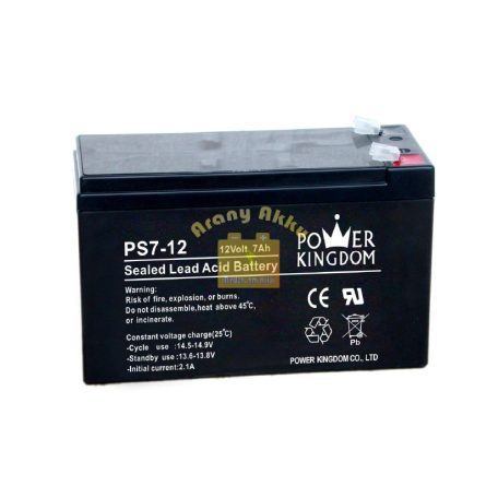 Power Kingdom 12V 7Ah VRLA riasztó/szünetmentes akkumulátor